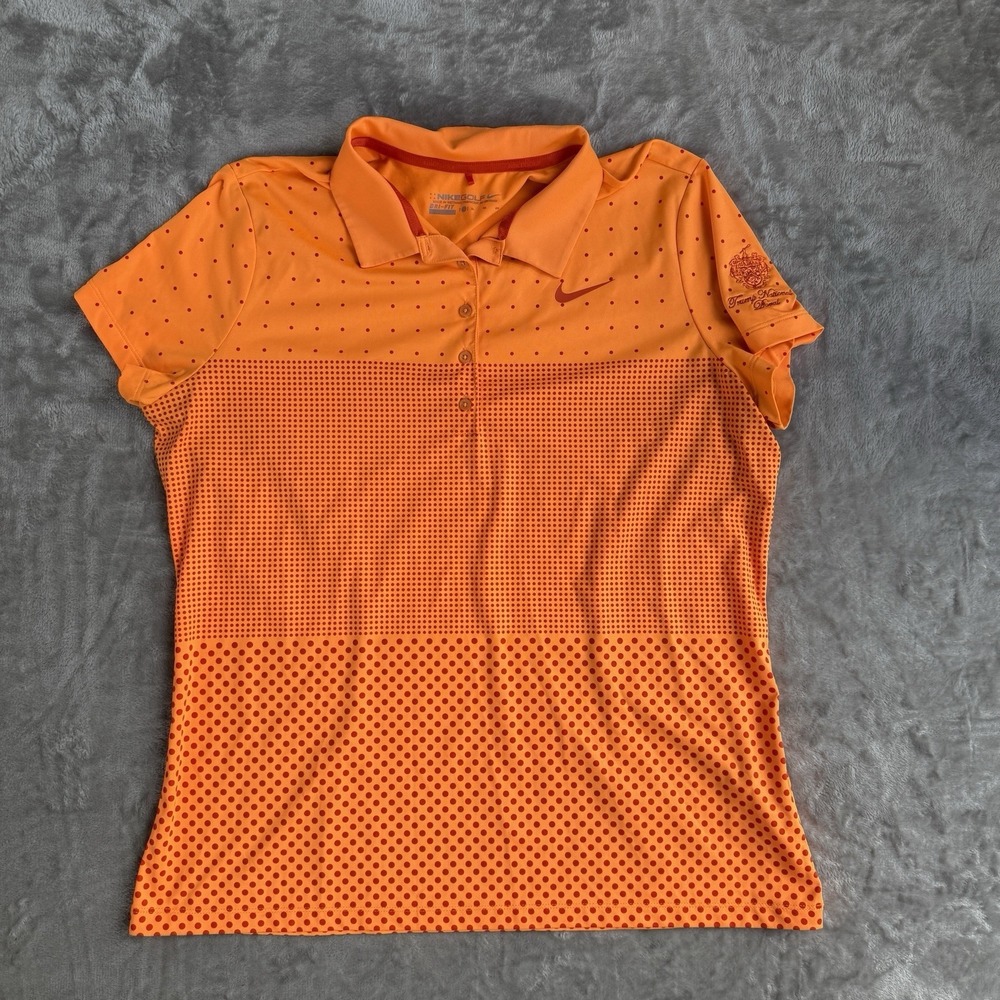 Nike Golf Dri-Fit Orange Polka Dot Polo Trump Nat. Crest Performance Shirt XL